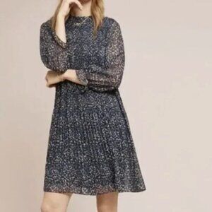 Seen Worn Kept Anthropologie Pleated Leopard Dress Size 8 Blue Black